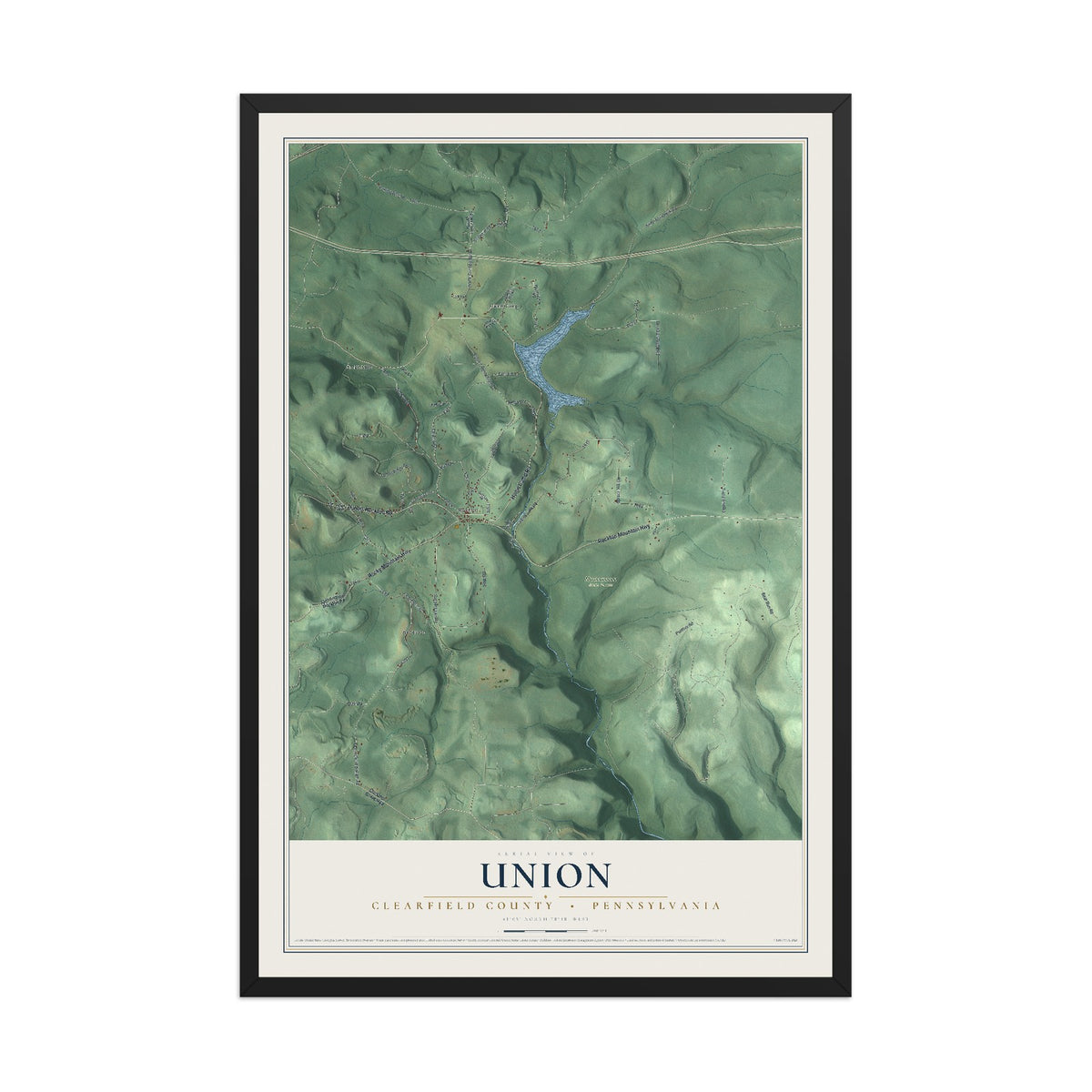 Map of Union, Clearfield County, Pennsylvania, 12 x 18 inch print in a black wood frame