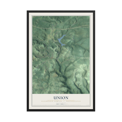 Map of Union, Clearfield County, Pennsylvania, 12 x 18 inch print in a black wood frame