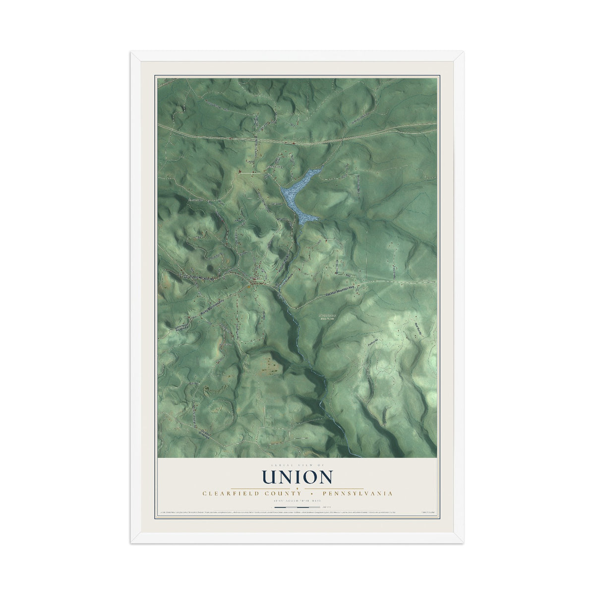 Map of Union, Clearfield County, Pennsylvania, 12 x 18 inch print in a white wood frame