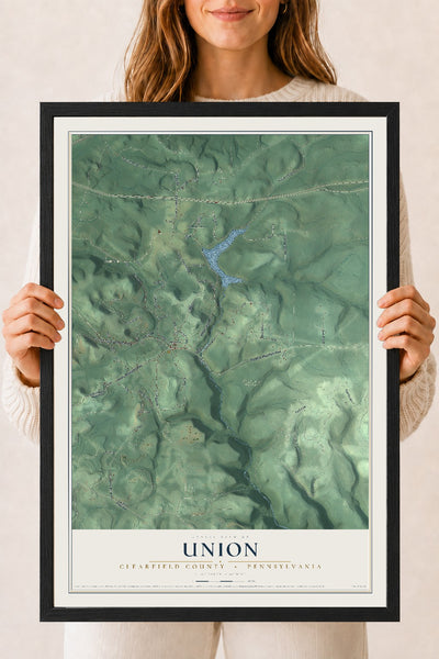 Map of Union, Clearfield County, Pennsylvania, 18 x 24 inch print in a black wood frame