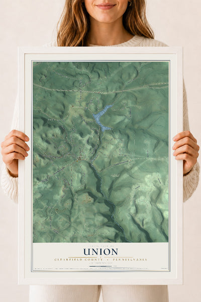 Map of Union, Clearfield County, Pennsylvania, 18 x 24 inch print in a white wood frame