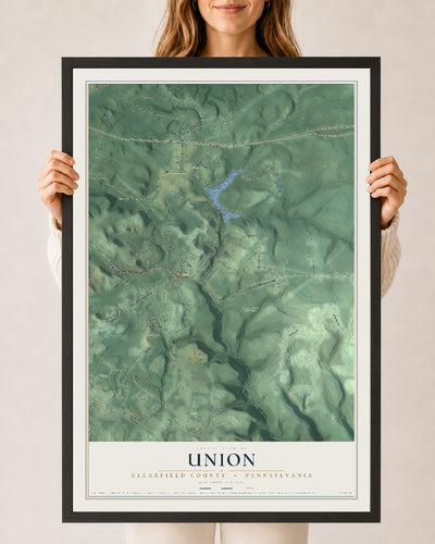 Map of Union, Clearfield County, Pennsylvania, 24 x 36 inch print in a black wood frame
