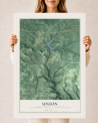 Map of Union, Clearfield County, Pennsylvania, 24 x 36 inch print in a white wood frame