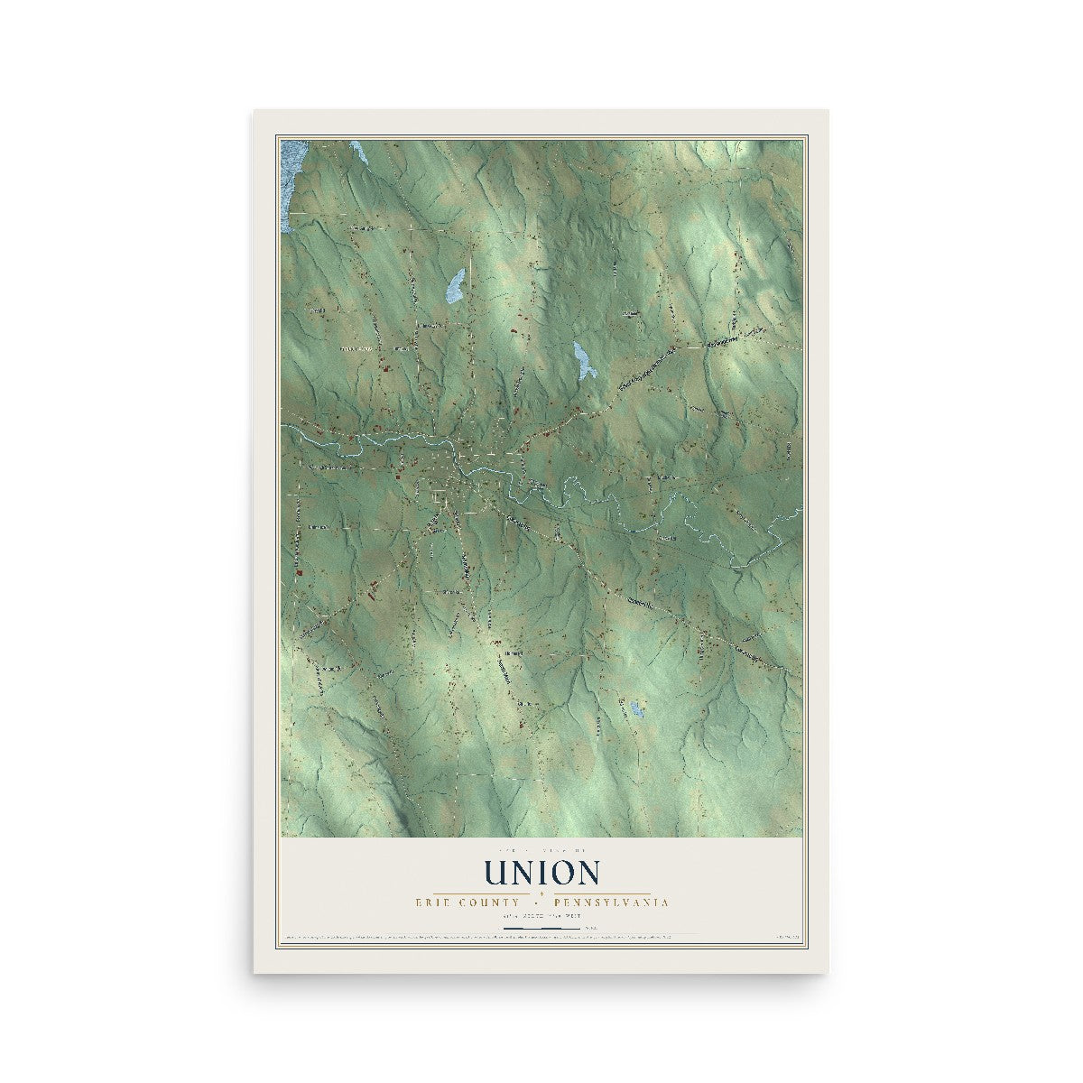 Map of Union, Erie County, Pennsylvania, 12 x 18 inch unframed archival matte print