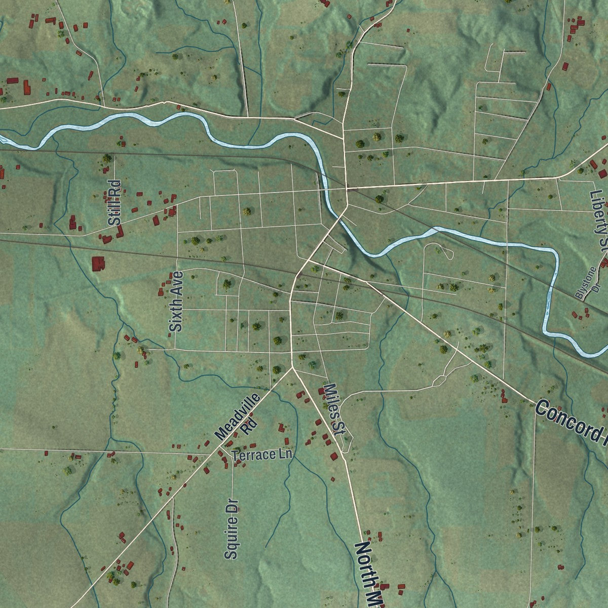 Close-up of the map of Union, Erie County, Pennsylvania print showing street and building detail