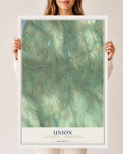 Map of Union, Erie County, Pennsylvania, 24 x 36 inch unframed archival matte print