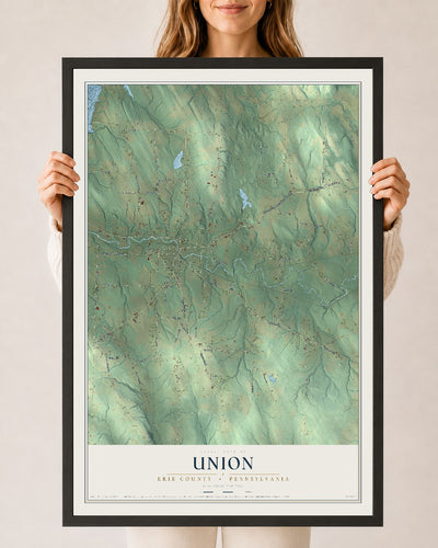 Map of Union, Erie County, Pennsylvania, 24 x 36 inch print in a black wood frame