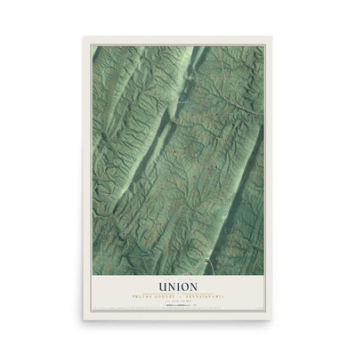Map of Union, Fulton County, Pennsylvania, 12 x 18 inch unframed archival matte print