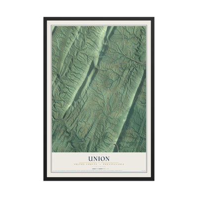 Map of Union, Fulton County, Pennsylvania, 12 x 18 inch print in a black wood frame