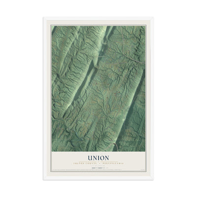 Map of Union, Fulton County, Pennsylvania, 12 x 18 inch print in a white wood frame