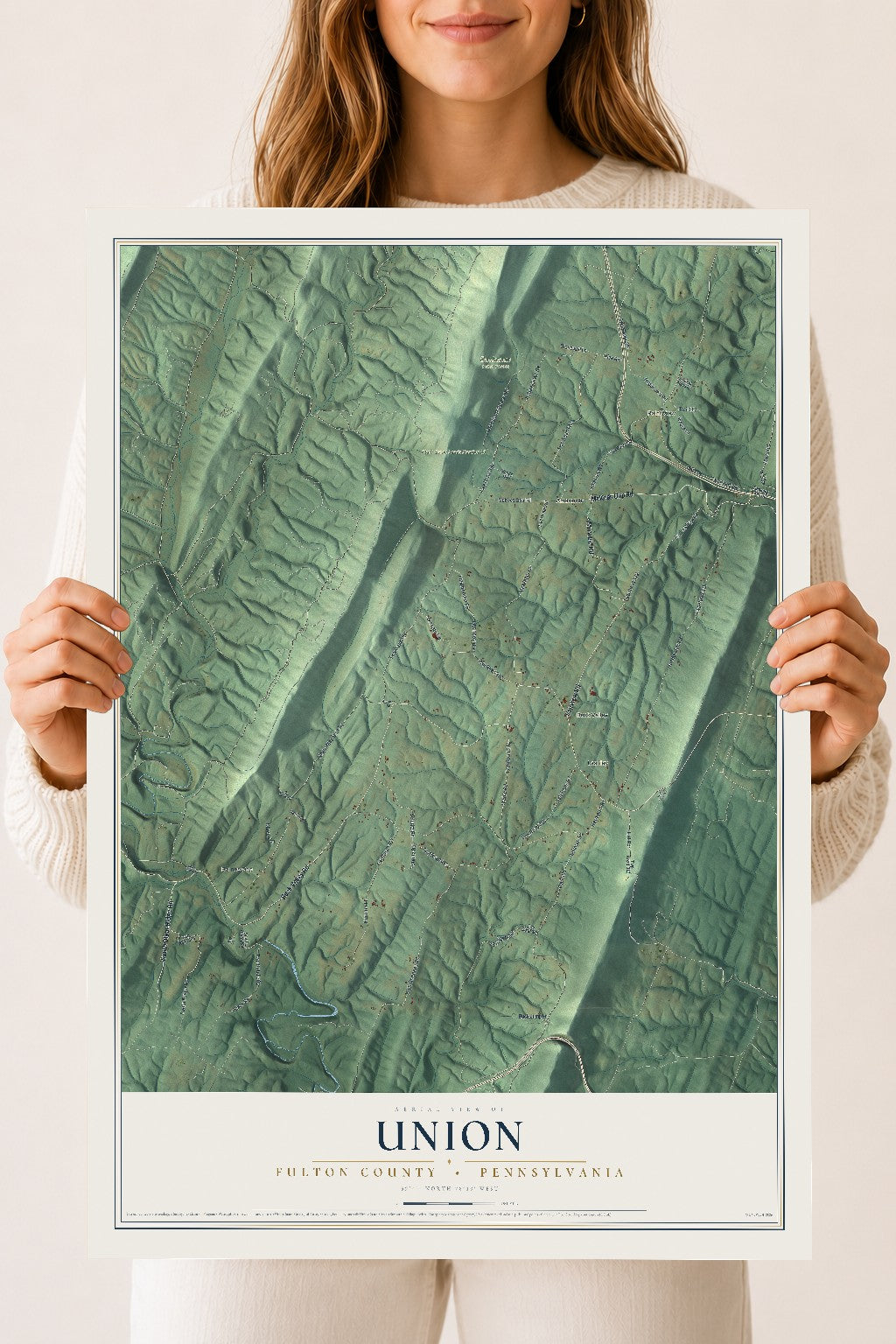 Map of Union, Fulton County, Pennsylvania, 18 x 24 inch unframed archival matte print