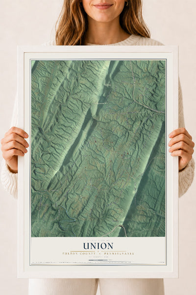 Map of Union, Fulton County, Pennsylvania, 18 x 24 inch print in a white wood frame