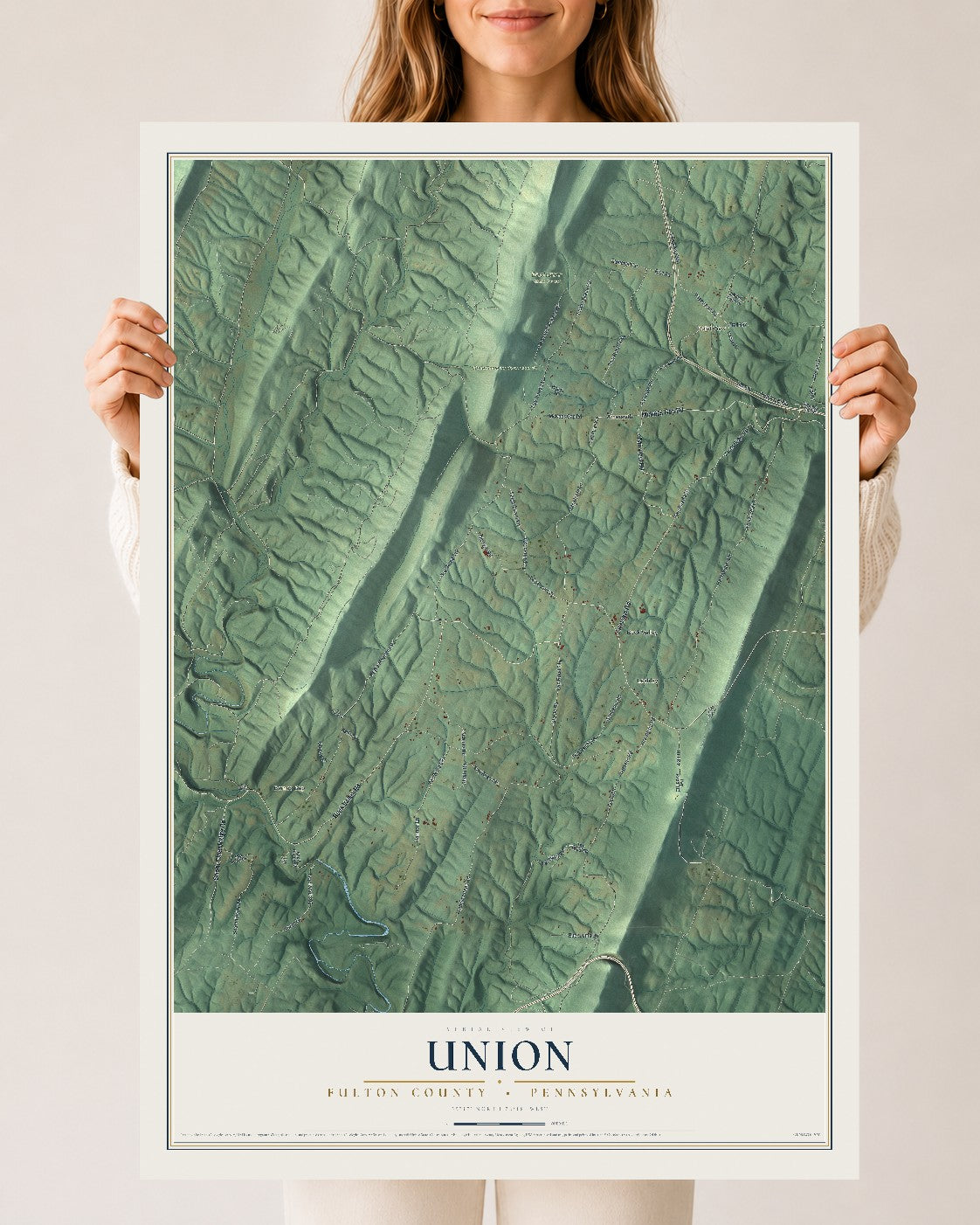 Map of Union, Fulton County, Pennsylvania, 24 x 36 inch unframed archival matte print