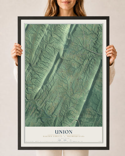 Map of Union, Fulton County, Pennsylvania, 24 x 36 inch print in a black wood frame