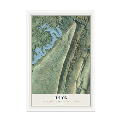 Map of Union, Huntingdon County, Pennsylvania, 12 x 18 inch print in a white wood frame