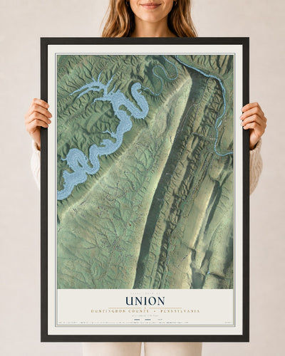 Map of Union, Huntingdon County, Pennsylvania, 24 x 36 inch print in a black wood frame