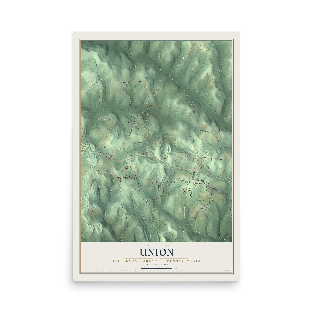 Map of Union, Jefferson County, Pennsylvania, 12 x 18 inch unframed archival matte print
