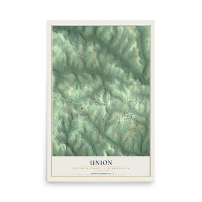 Map of Union, Jefferson County, Pennsylvania, 12 x 18 inch unframed archival matte print
