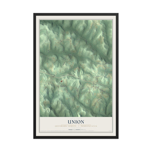 Map of Union, Jefferson County, Pennsylvania, 12 x 18 inch print in a black wood frame