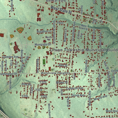 Close-up of the map of Union, Lawrence County, Pennsylvania print showing street and building detail