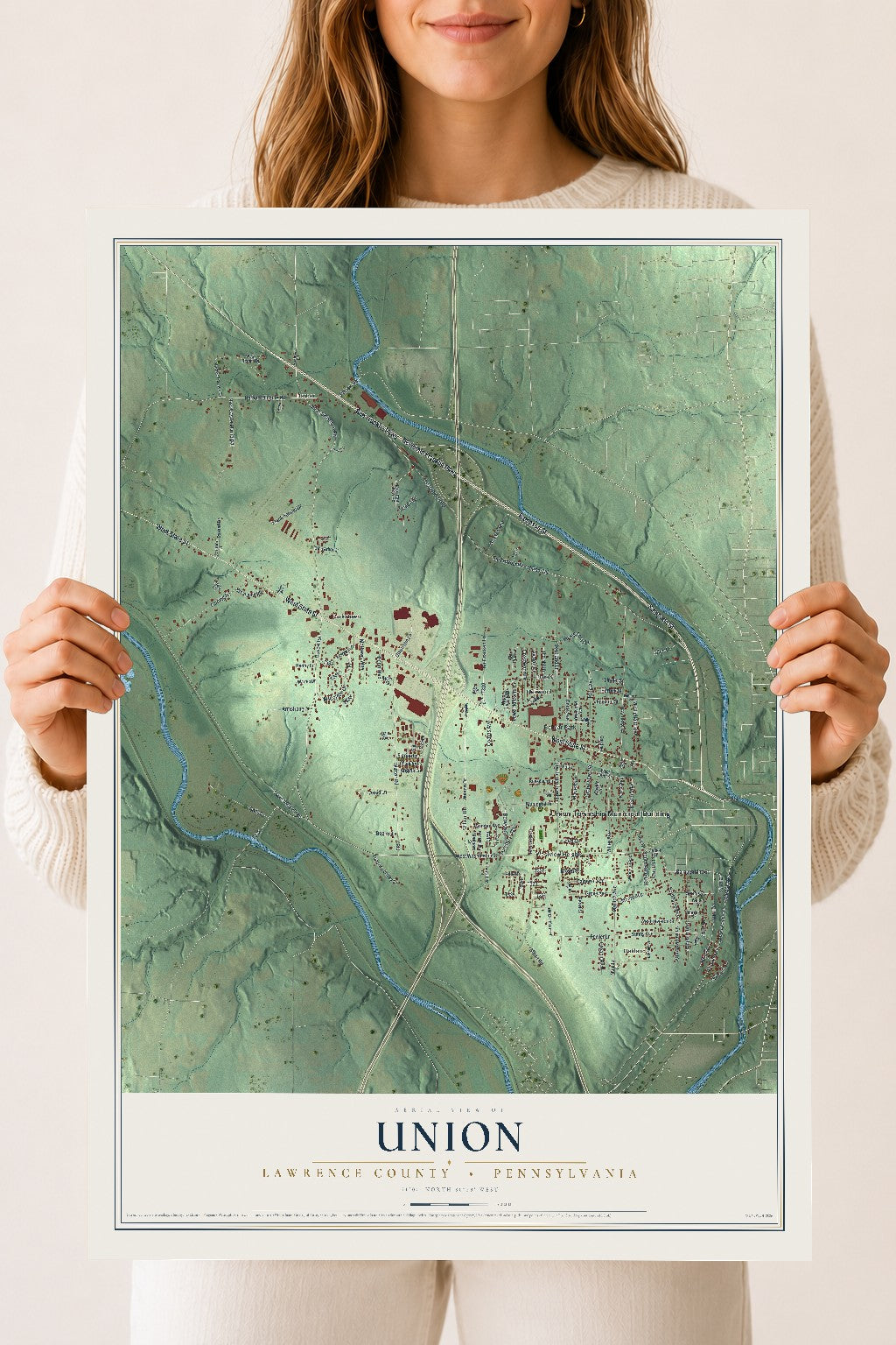 Map of Union, Lawrence County, Pennsylvania, 18 x 24 inch unframed archival matte print