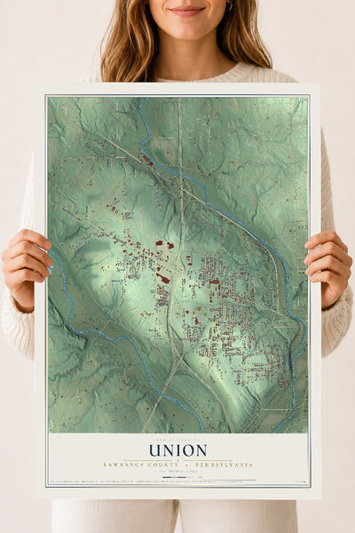 Map of Union, Lawrence County, Pennsylvania, 18 x 24 inch unframed archival matte print