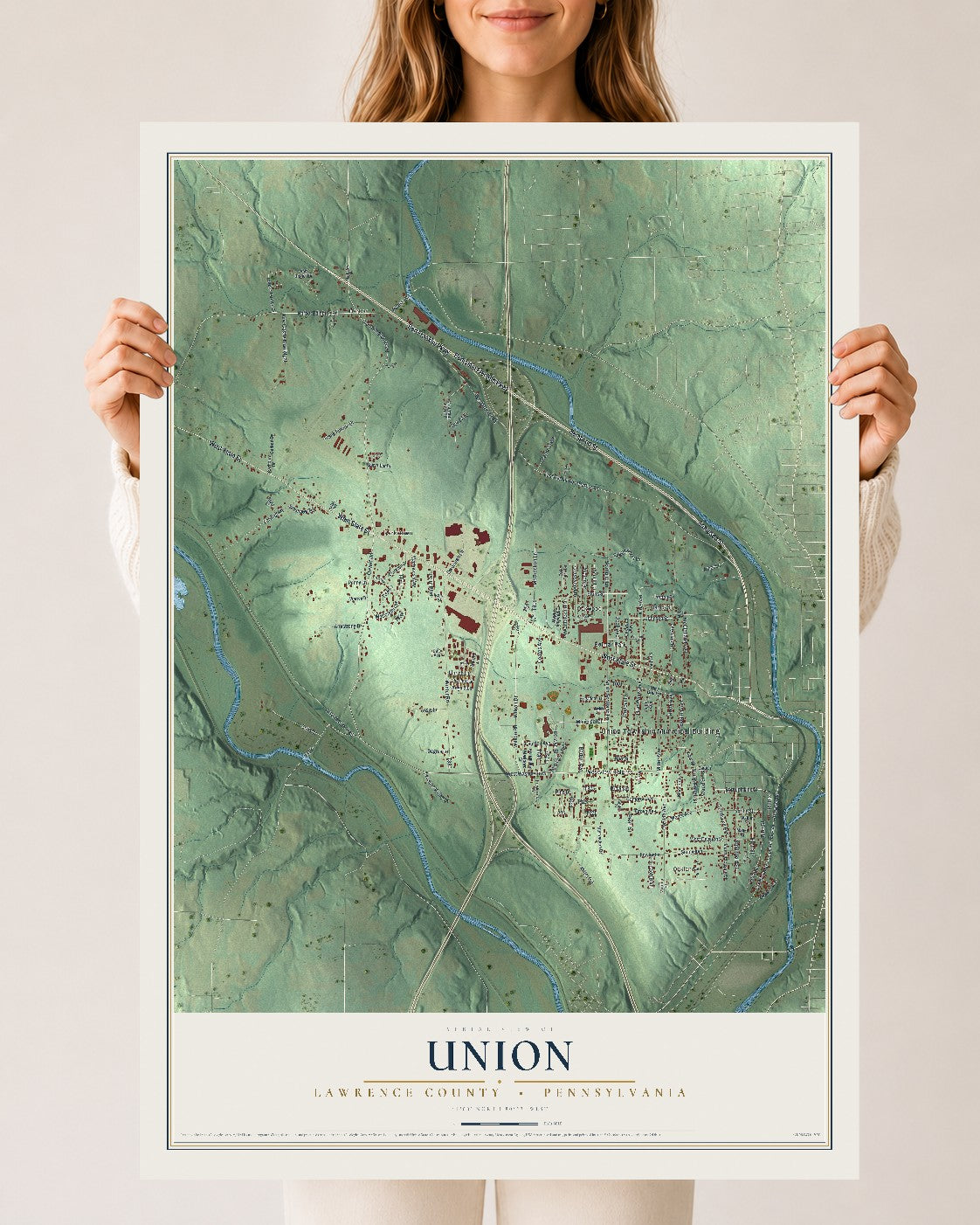 Map of Union, Lawrence County, Pennsylvania, 24 x 36 inch unframed archival matte print