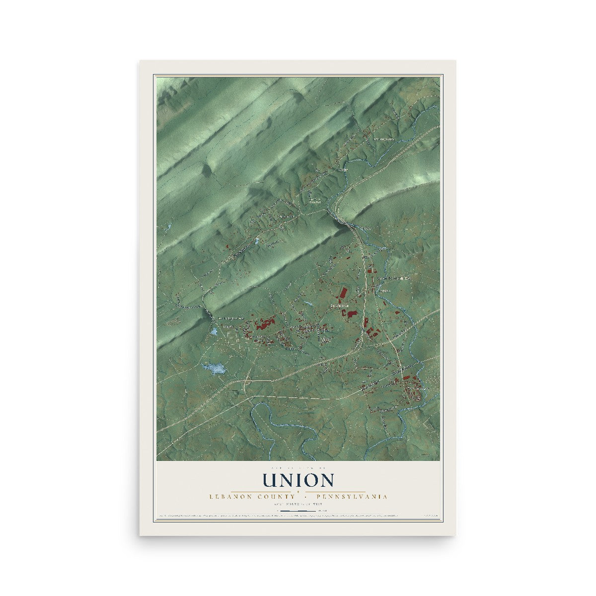 Map of Union, Lebanon County, Pennsylvania, 12 x 18 inch unframed archival matte print