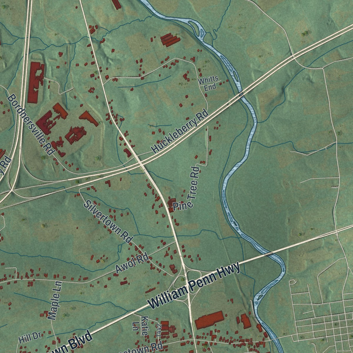 Close-up of the map of Union, Lebanon County, Pennsylvania print showing street and building detail