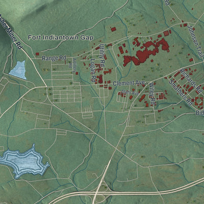 Second close-up of the map of Union, Lebanon County, Pennsylvania print showing more streets and buildings