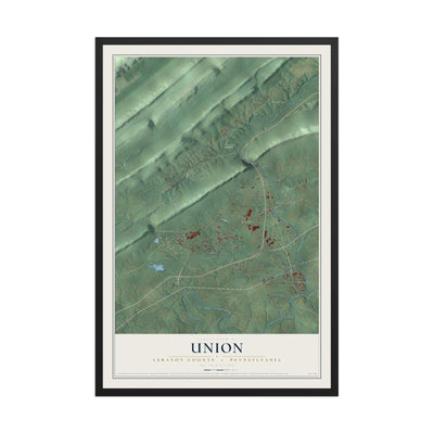 Map of Union, Lebanon County, Pennsylvania, 12 x 18 inch print in a black wood frame