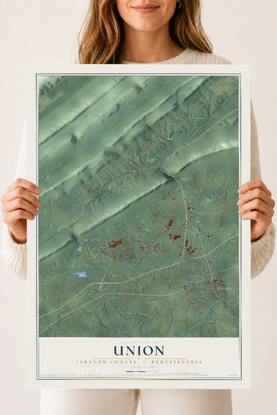 Map of Union, Lebanon County, Pennsylvania, 18 x 24 inch unframed archival matte print