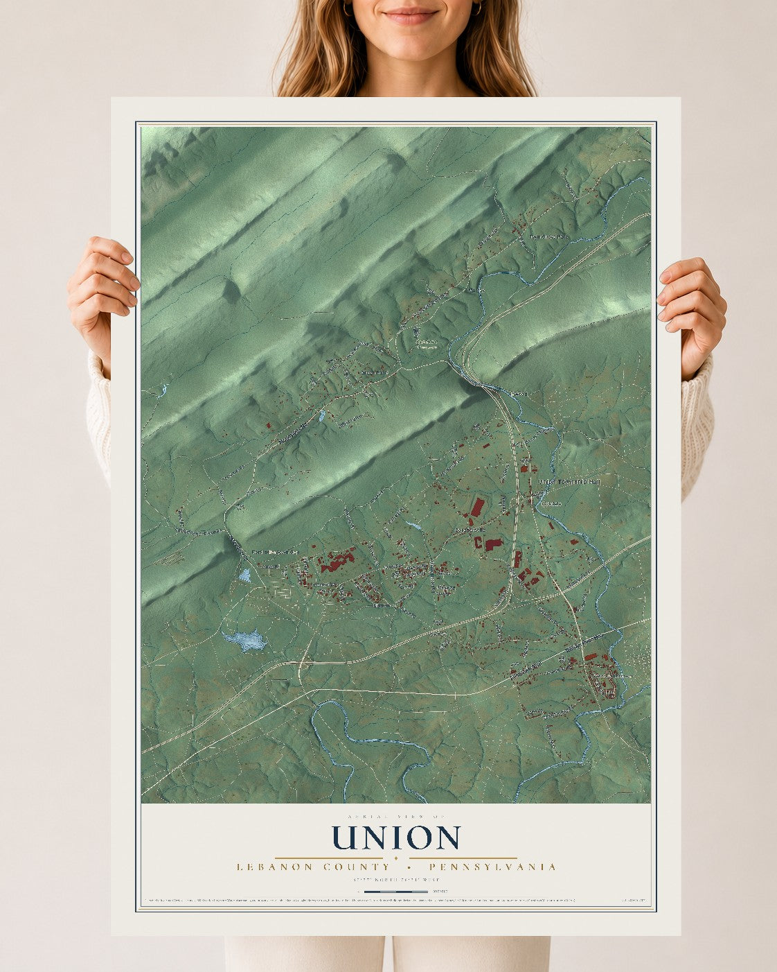 Map of Union, Lebanon County, Pennsylvania, 24 x 36 inch unframed archival matte print