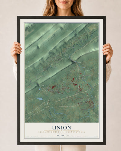 Map of Union, Lebanon County, Pennsylvania, 24 x 36 inch print in a black wood frame