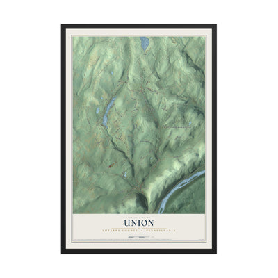 Map of Union, Luzerne County, Pennsylvania, 12 x 18 inch print in a black wood frame