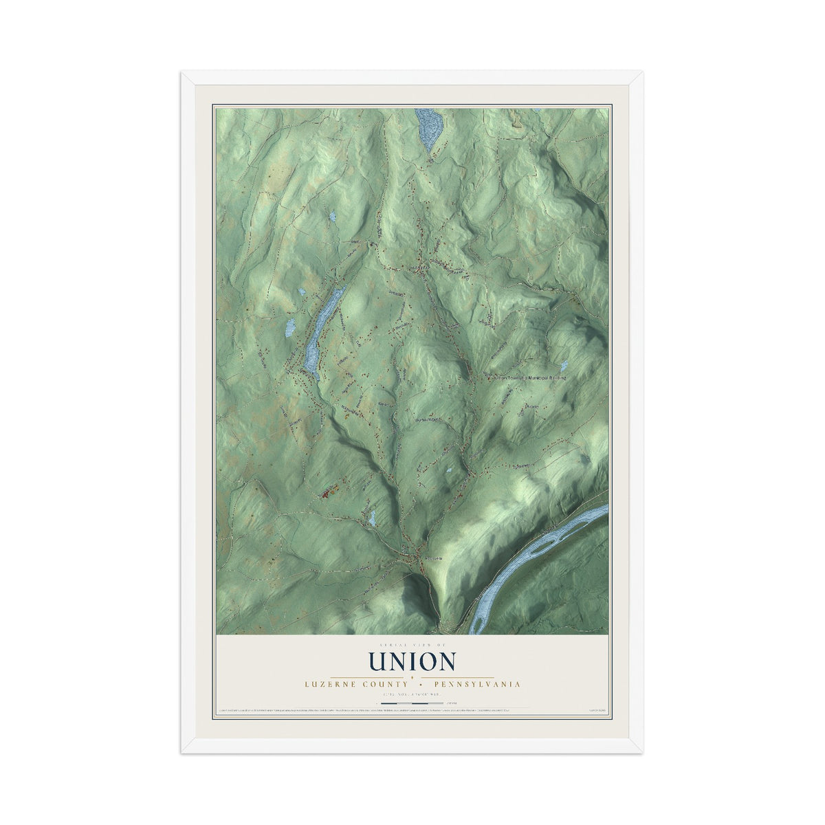Map of Union, Luzerne County, Pennsylvania, 12 x 18 inch print in a white wood frame