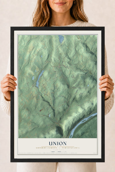 Map of Union, Luzerne County, Pennsylvania, 18 x 24 inch print in a black wood frame