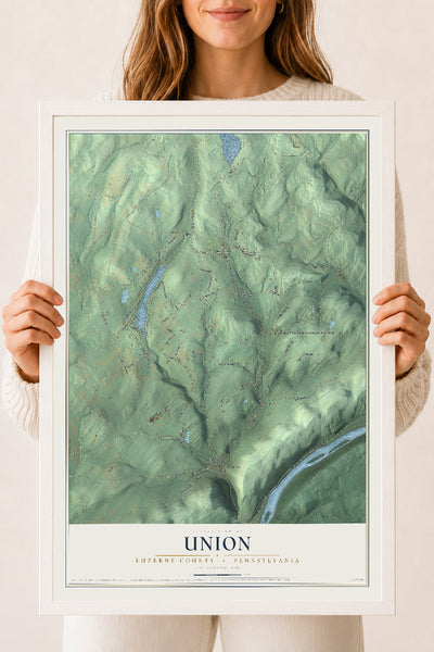 Map of Union, Luzerne County, Pennsylvania, 18 x 24 inch print in a white wood frame