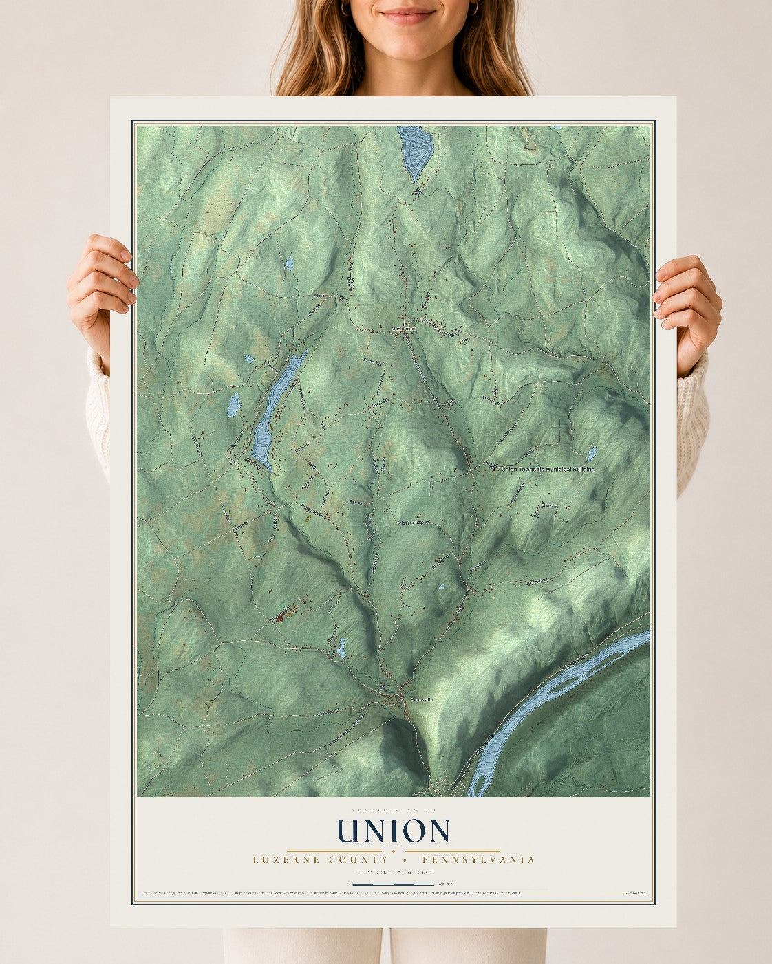 Map of Union, Luzerne County, Pennsylvania, 24 x 36 inch unframed archival matte print