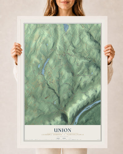 Map of Union, Luzerne County, Pennsylvania, 24 x 36 inch print in a white wood frame