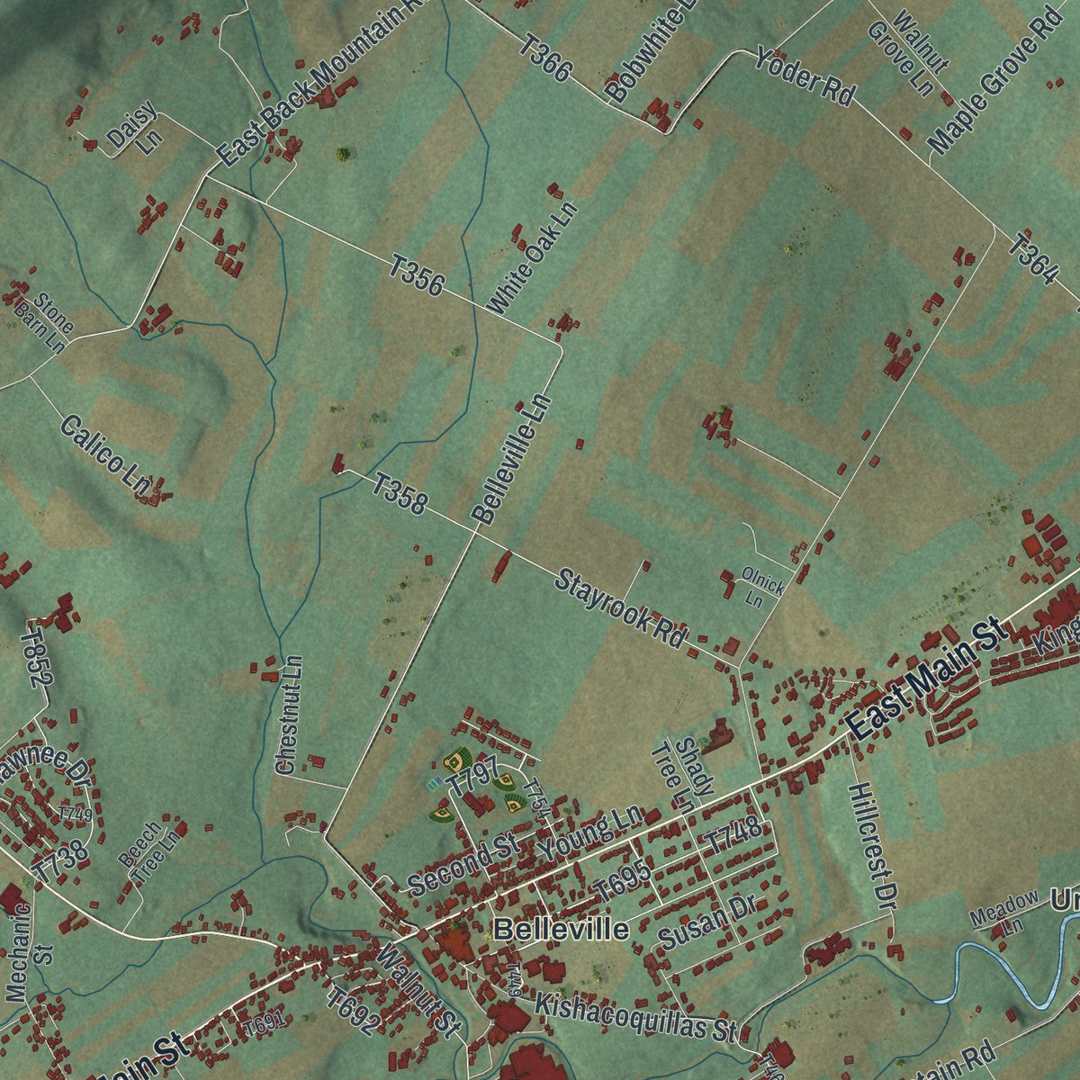 Close-up of the map of Union, Mifflin County, Pennsylvania print showing street and building detail