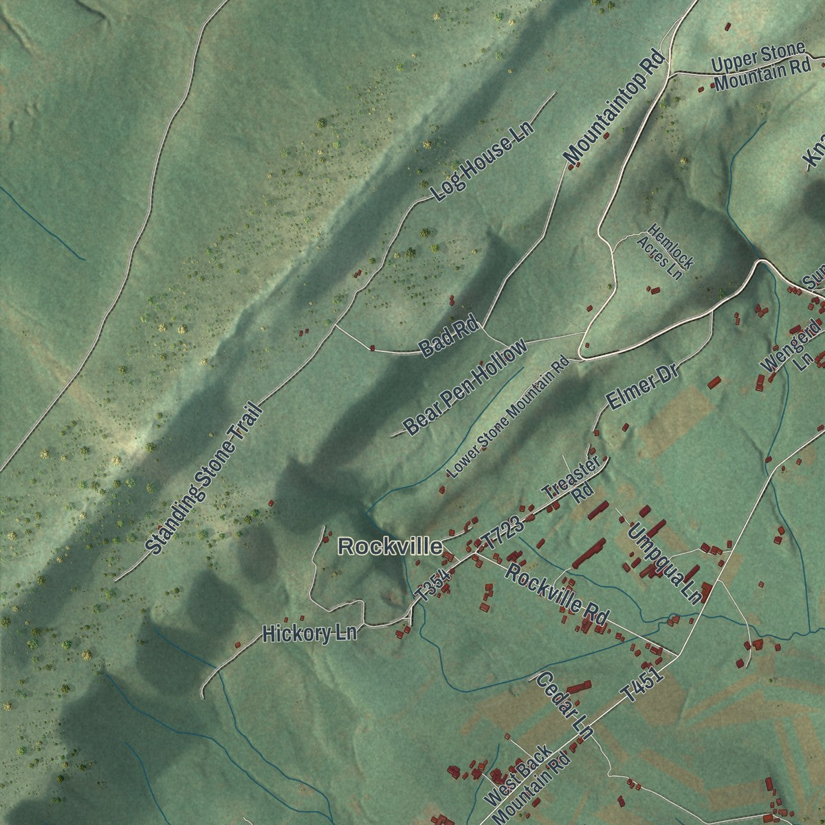 Second close-up of the map of Union, Mifflin County, Pennsylvania print showing more streets and buildings