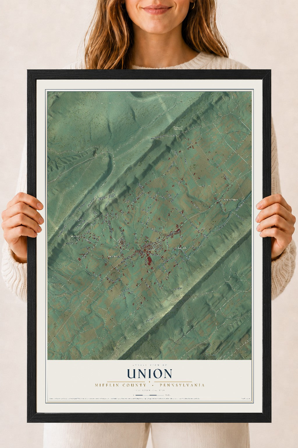 Map of Union, Mifflin County, Pennsylvania, 18 x 24 inch print in a black wood frame