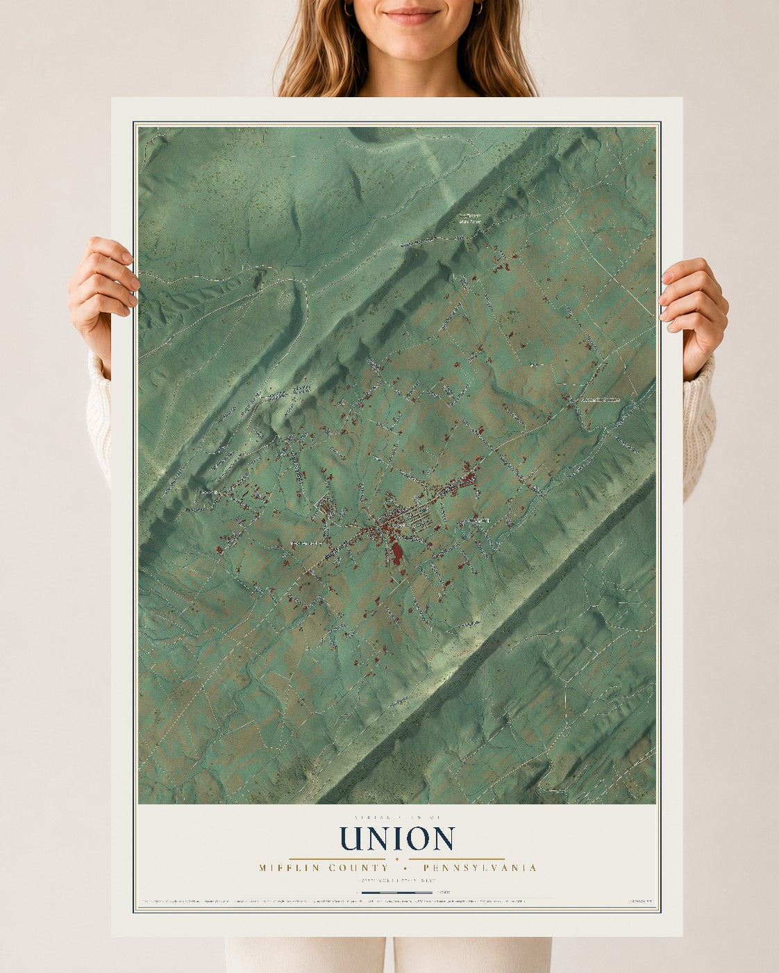 Map of Union, Mifflin County, Pennsylvania, 24 x 36 inch unframed archival matte print