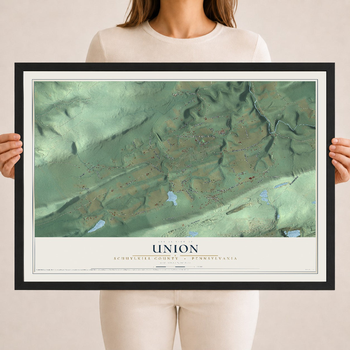 Map of Union, Schuylkill County, Pennsylvania, 18 x 24 inch print in a black wood frame