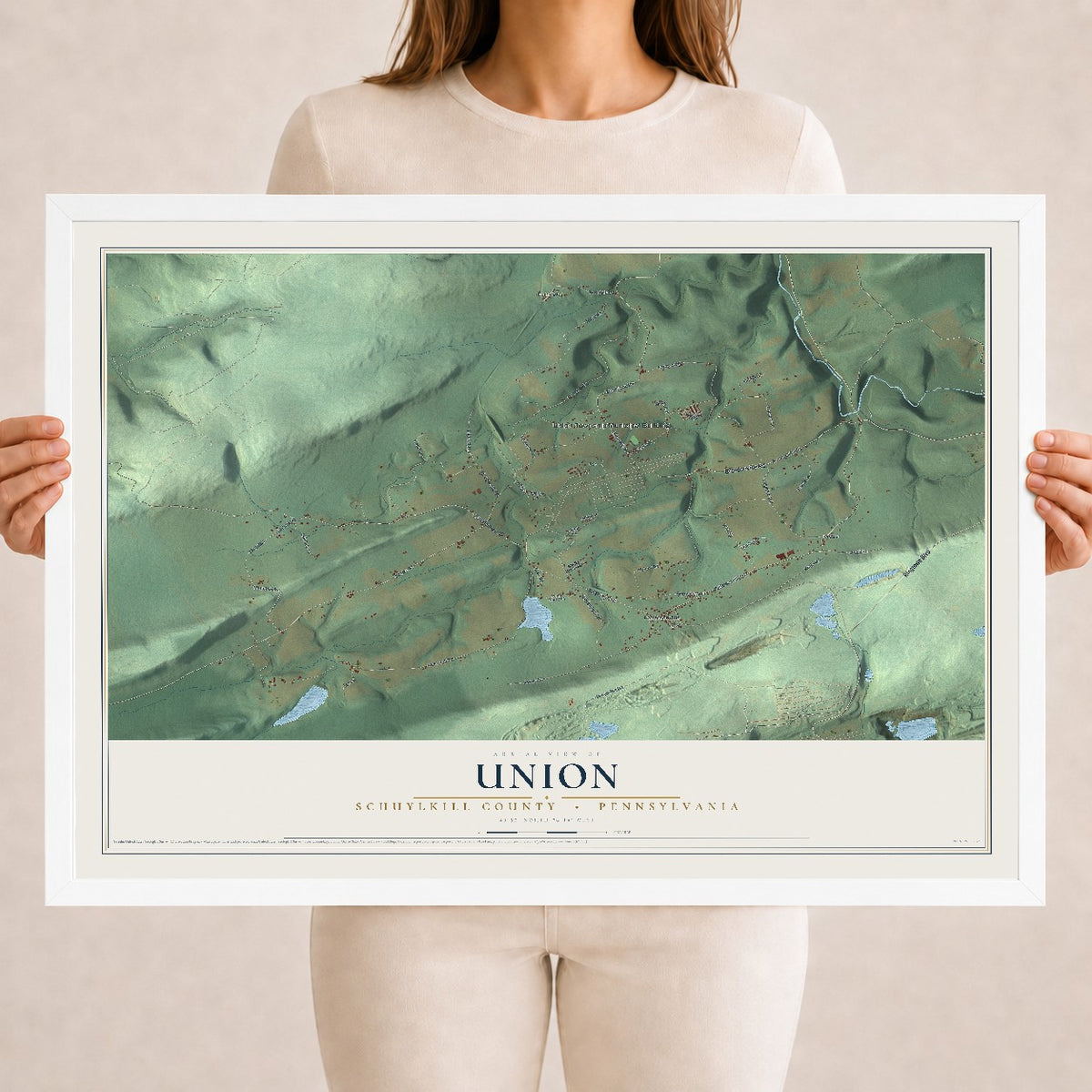 Map of Union, Schuylkill County, Pennsylvania, 18 x 24 inch print in a white wood frame