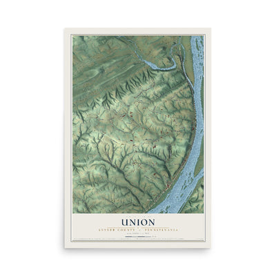 Map of Union, Snyder County, Pennsylvania, 12 x 18 inch unframed archival matte print