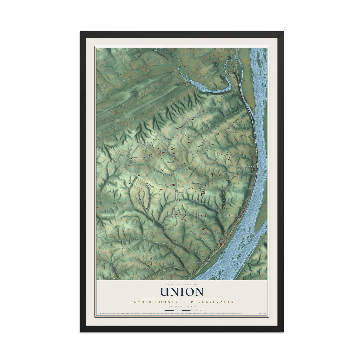 Map of Union, Snyder County, Pennsylvania, 12 x 18 inch print in a black wood frame
