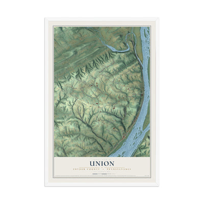 Map of Union, Snyder County, Pennsylvania, 12 x 18 inch print in a white wood frame