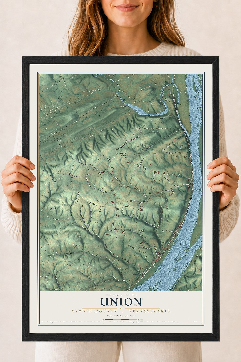 Map of Union, Snyder County, Pennsylvania, 18 x 24 inch print in a black wood frame